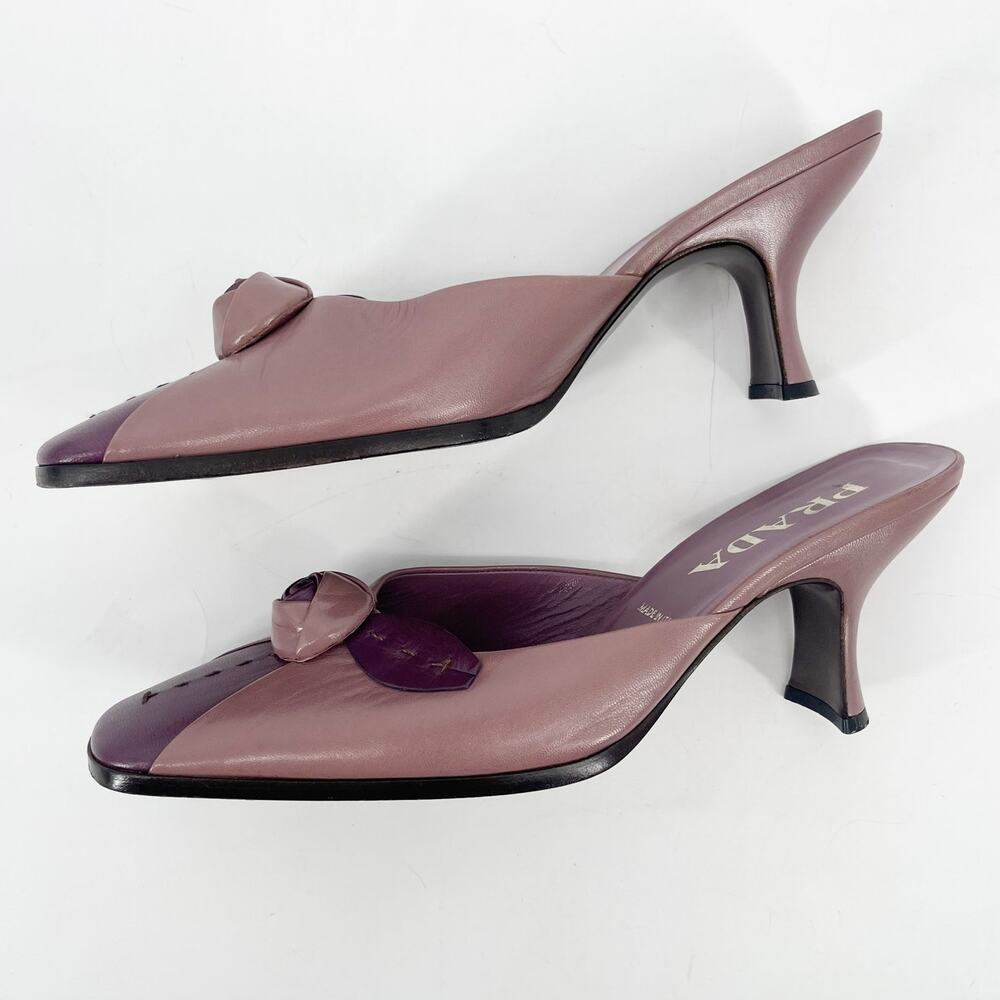 Prada Vintage Mauve Purple Two Tone Rose Square Toe Mule Block Heels IT 38.5 - Picture 4 of 11